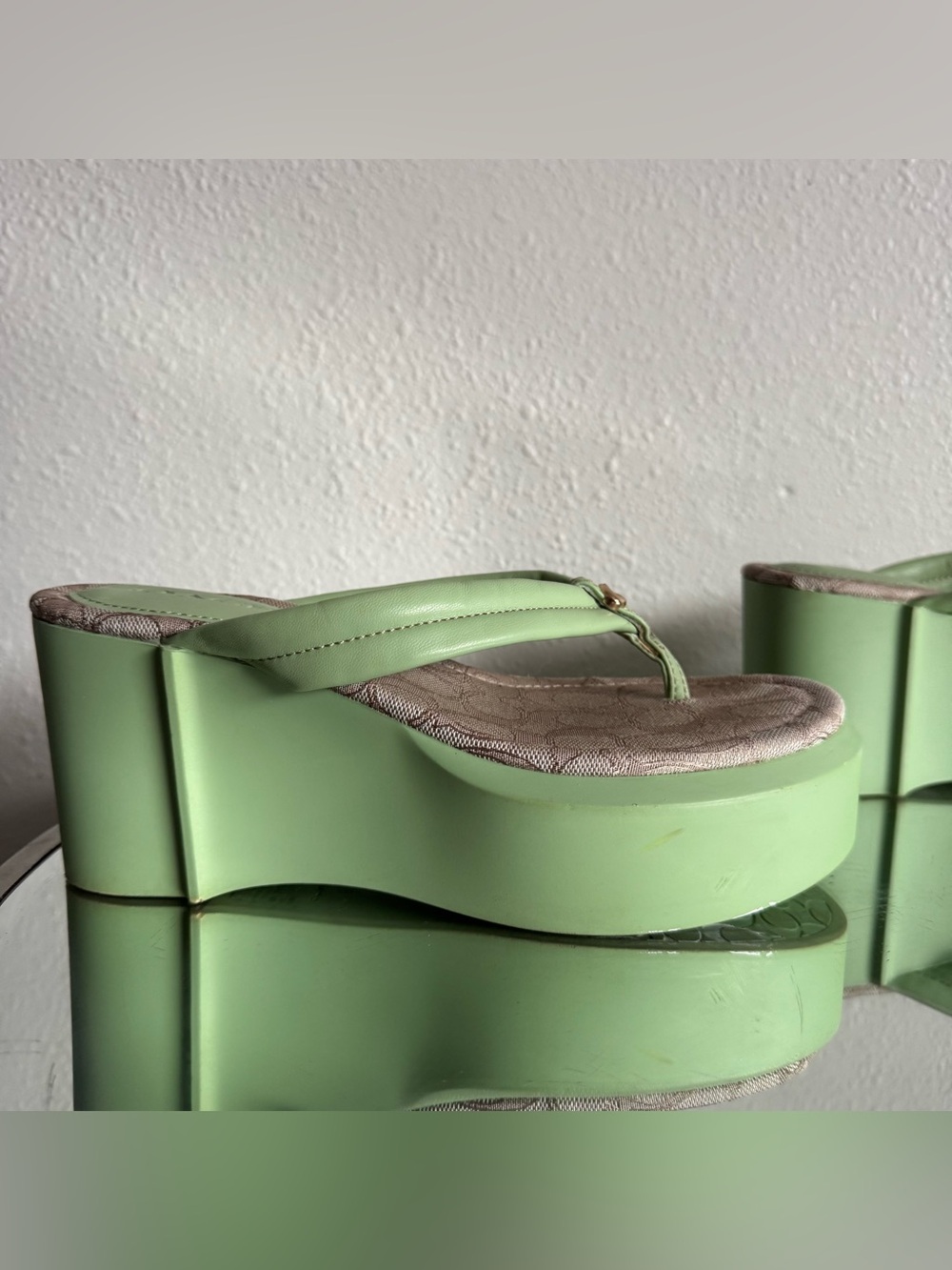COACH Pistachio Green Leather Y2K Franki Monogram Platform Sandal Flip Flops - Picture 4 of 14